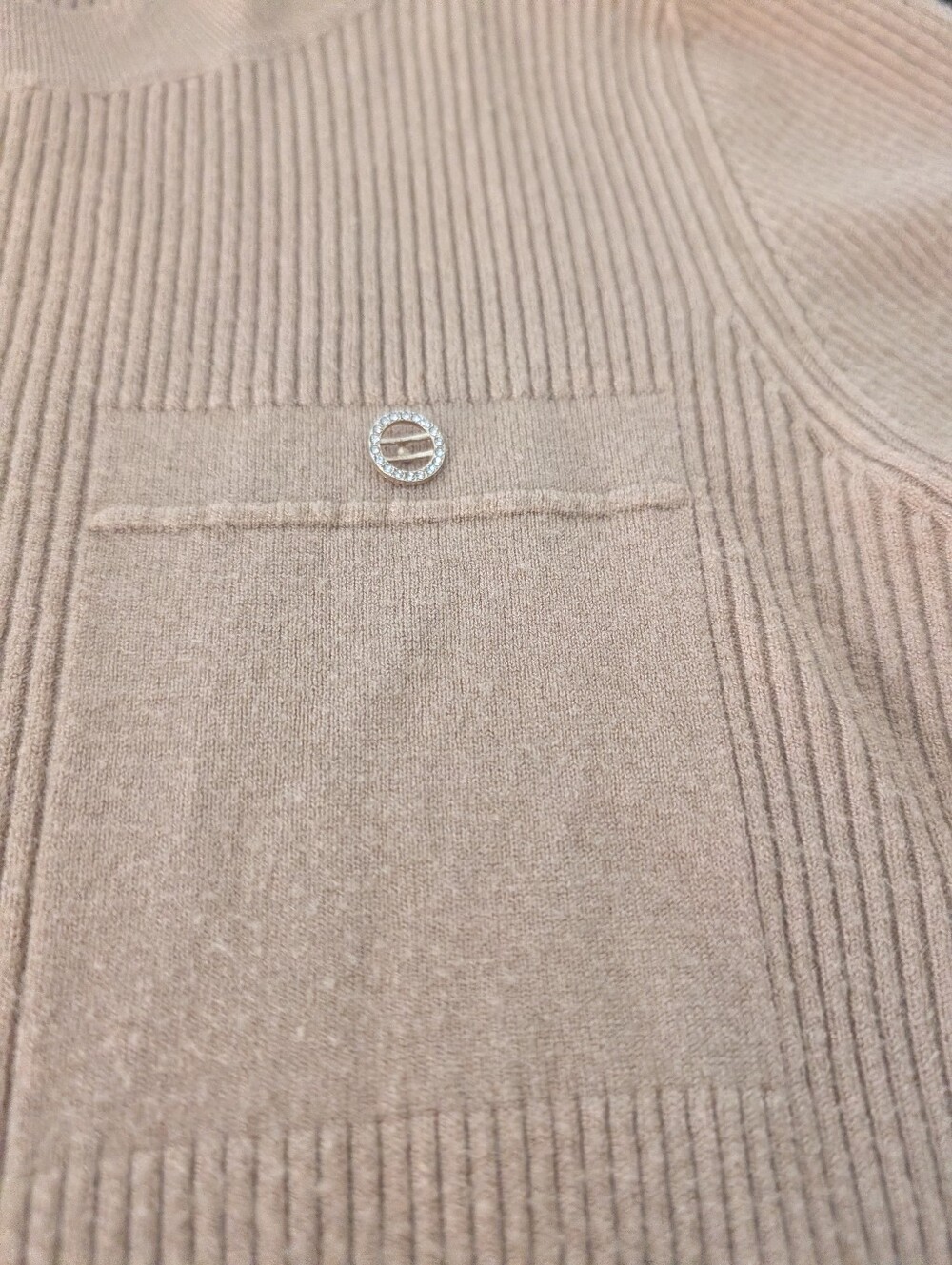 Beige Knit Cardigan with Decorative Rhinestone Buttons made In Roma - Picture 2 of 9